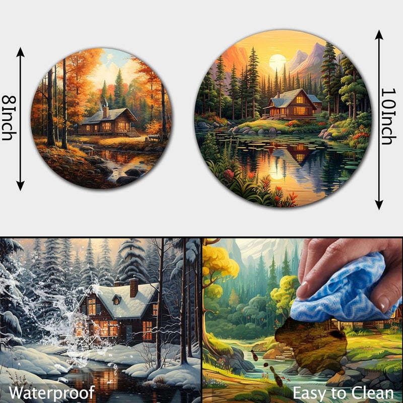 Tucocoo 4 Pieces Family Round Stove Burner Covers Set,2 Pieces 8 Inches and 2 Pieces 10 Inches,Black Gas Stove Burner Covers,Electric Stove Burner Covers,Four Seasons Forest Metal Stove Burner Cover Kits - Image 2